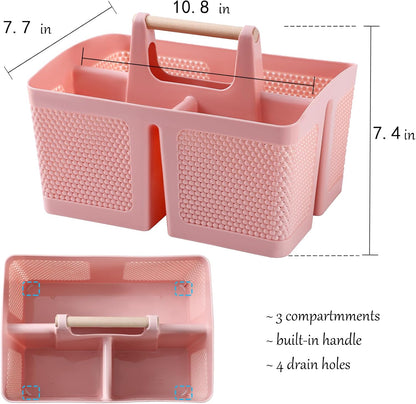 rejomiik Portable Shower Caddy Basket Plastic Cleaning Caddy Organizer Storage Tote with Handle for Bathroom, College, Dorm Room Essentials, White