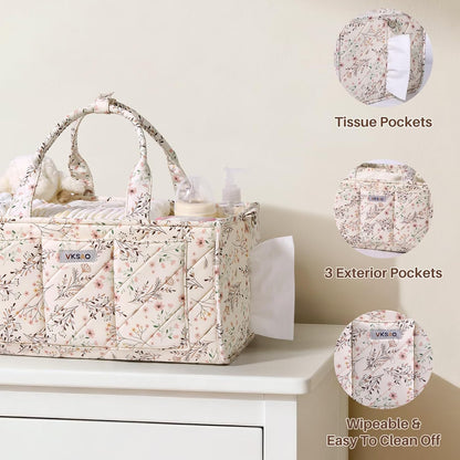 Baby Boy Essentials Diaper Caddy Organizer – Portable Storage Basket with Shoulder Strap & Stroller Hooks, Splashproof Quilted Nursery & Car Tote, Baby Gifts for Baby Shower, Classic Blue