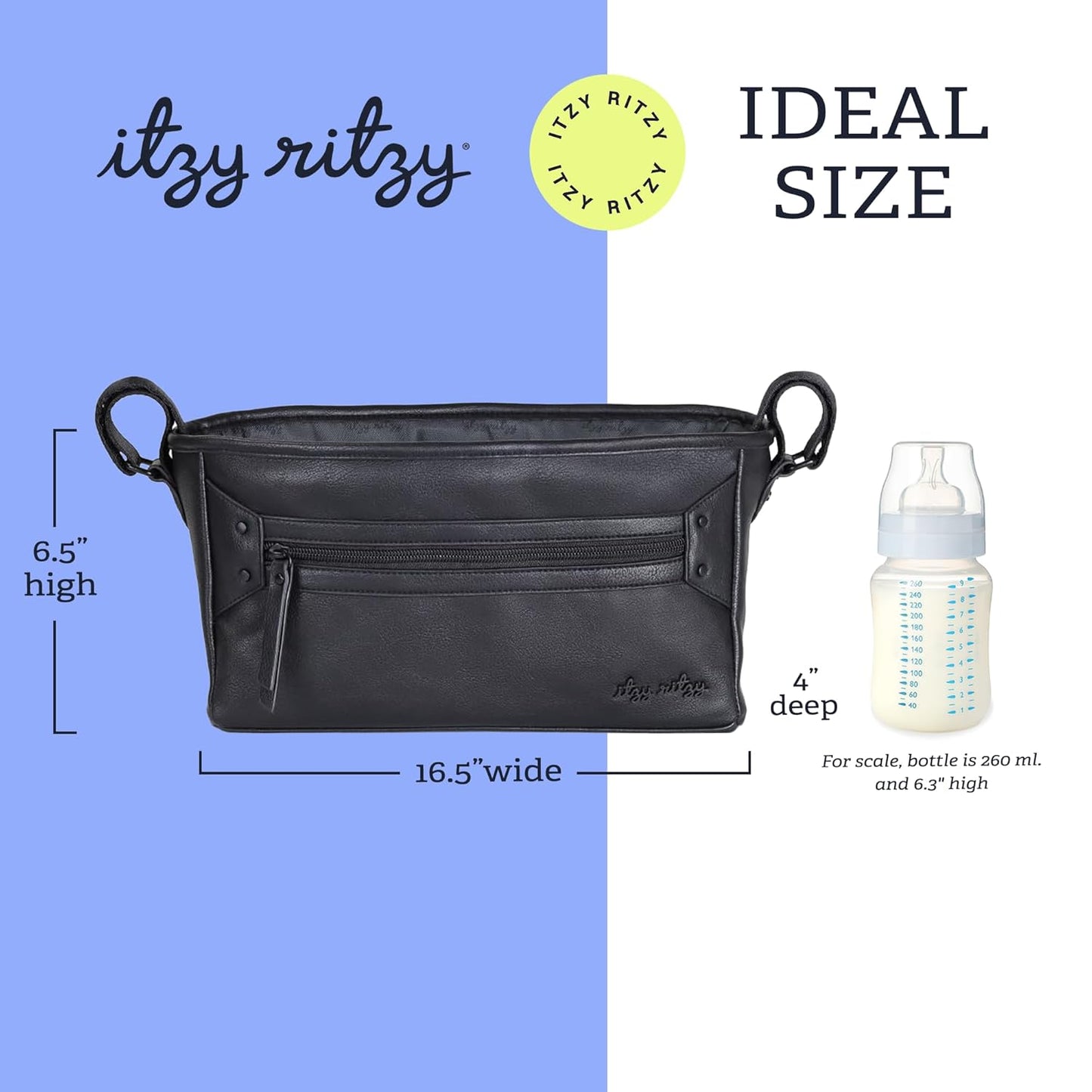 Itzy Ritzy Adjustable Stroller Caddy and Organizer Bag Featuring Front Zippered Pocket, 2 Built-In Interior Pockets & Adjustable Straps to Fit Nearly Any Stroller (Coffee and Cream)