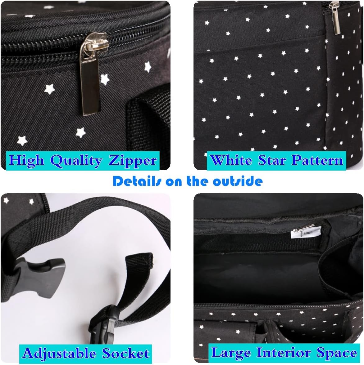 Miracle Baby Stroller Organizer Bag for Mom,Universal Stroller Storage Caddy Diaper Bag- Compatible with Most Stroller - Multifunctional Larg(Grey Star)