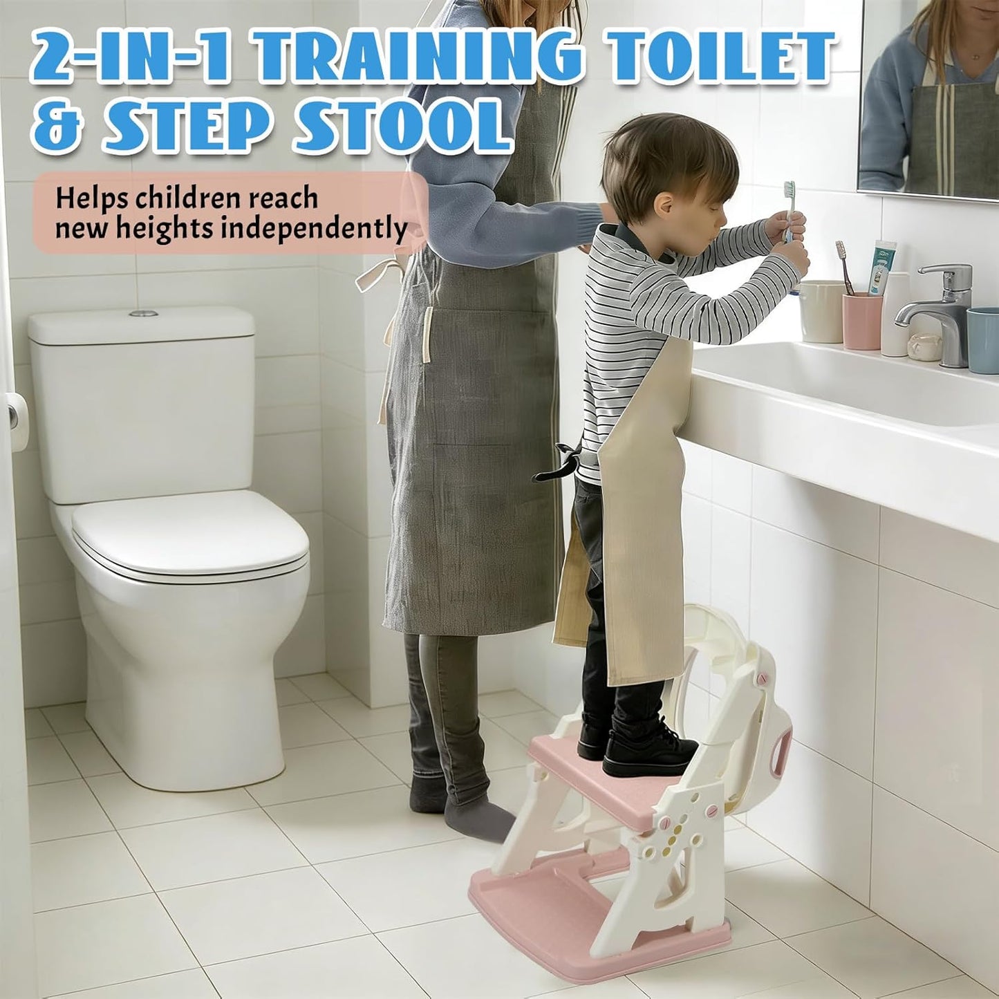 Potty Training Toilet Seat, Stable Potty Training Seat with Step Stool, 2 in 1 Toddler Toilet Seat with Steps for Kids Boys Girls, Toddler Potty Seat with Ladder, Splash Guard, Anti-Slip Pads (Gray)