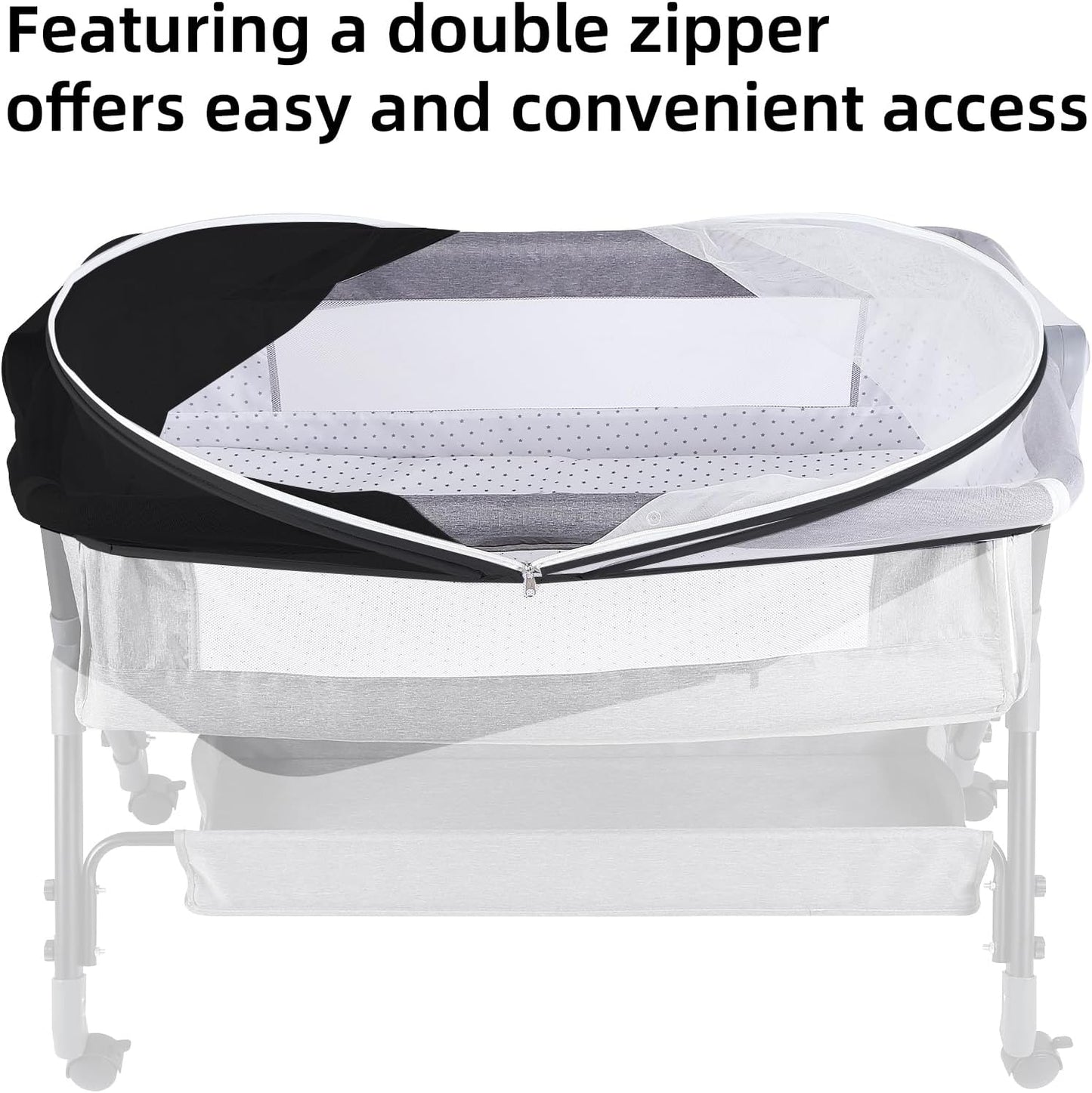 Bassinet Cover Mosquito Net for Babies to Keep Insects/Bugs/Cats Out, Toddler Bassinet/Bedside Sleeper/Crib Net with Two-Way Zippers & Storage Bag, Breathable Mesh Holes, White