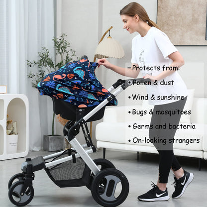 Car Seat Covers for Babies - Multi-use Carseat Canopy Cover Breastfeeding Covers, Stroller Canopy Cover (Navy Dinosaur)
