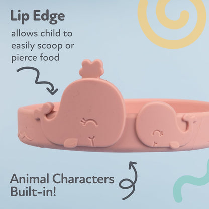 Nuby Animal Friend Silicone Round Bowl - Toddler Bowl - 6+ Months - Pink Whale Bowl