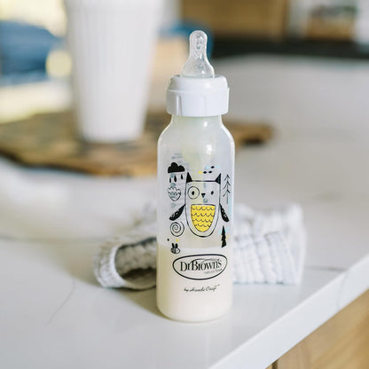 Dr. Brown's Natural Flow Anti-Colic Options+ Narrow Baby Bottle, Bear and Owl, 8 oz/250 mL, with Level 1 Slow Flow Nipple, BPA Free, 0m+, 2-Pack