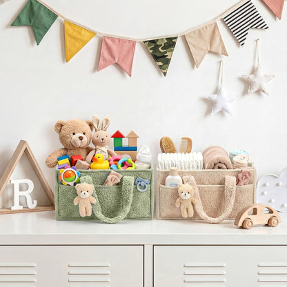 Shinylin 2 Pack Diaper Caddy Organizer Baby Caddy Organizer with Handle Nursery Storage Bin and Car Storage Basket for Diapers, Wipes, Newborn Necessities Baby Shower Gifts(Lily Green and Ivory)