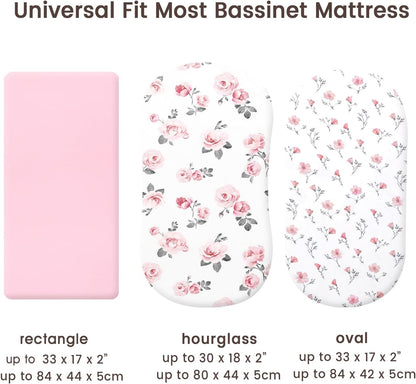 PHF 3 Pack Soft Mini Crib Sheets, Floral & Animal Pack N Play Sheets for Baby Boys Girls, No Slip Universal Fit for Pack N Play, Playard, Portable and Mini Crib Mattresses,Floral & Animal