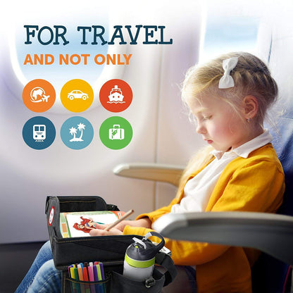 Coolmum Kids Travel Tray, Toddler Car Seat Tray, Double Sided Activity Organizer, Snack Lap Tray, Baby Stroller Table, Airplane Play Table, Waterproof and Foldable (Premium Red)