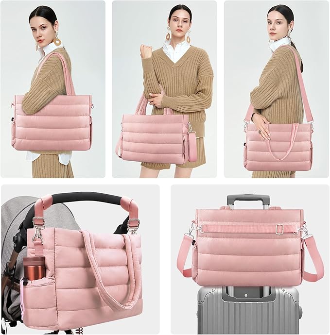 KUBYA Diaper Bag Tote, Puffer Diaper Tote Bags for Women Lightweight Travel Work Hospital Baby Bag Crossbody Mommy Bag