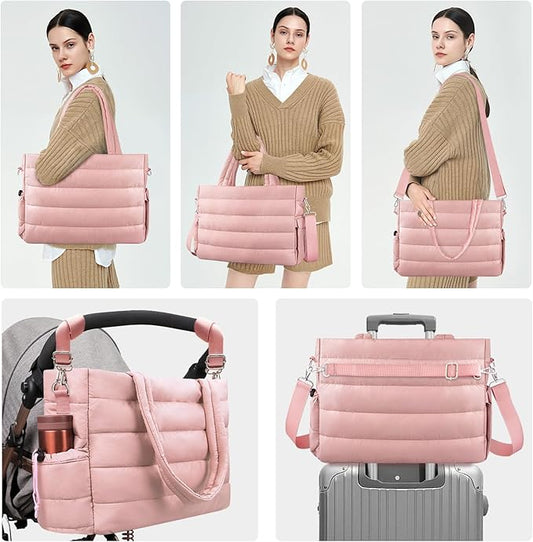 KUBYA Diaper Bag Tote, Puffer Diaper Tote Bags for Women Lightweight Travel Work Hospital Baby Bag Crossbody Mommy Bag