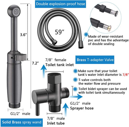 SonTiy Handheld Bidet Sprayer for Toilet, All Metal Cloth Diaper Toilet Sprayer Bidet Attachment with Backflow Preventer, Adjustable Water Jet Spray, 7.2" Brass Hand Held Bidet Wand, Chrome