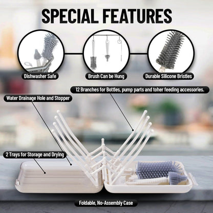 Bottle Cleaning Kit – BPA Free Brush Set, 6 in 1 Travel Bottle Cleaner Kit with Silicone Brushes for Bottle, Breast Pump, Straw, Nipple - Portable Bottle Washing Kit