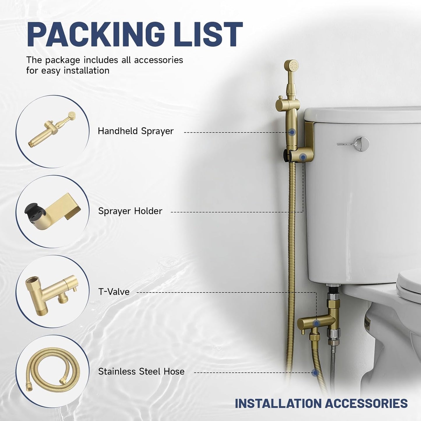 Chrome Handheld Bidet Sprayer for Toilet with Bidet Hose Brass Cloth Diaper Sprayer Bathroom Toilet Attachment for Feminine Wash, Wall Mount or Toilet Mount