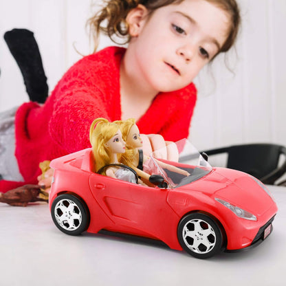 Convertible Car for Dolls, Glittering Deep Red Convertible Doll Vehicle with Working Seat Belts Ideal Gift Increase Children's Fun