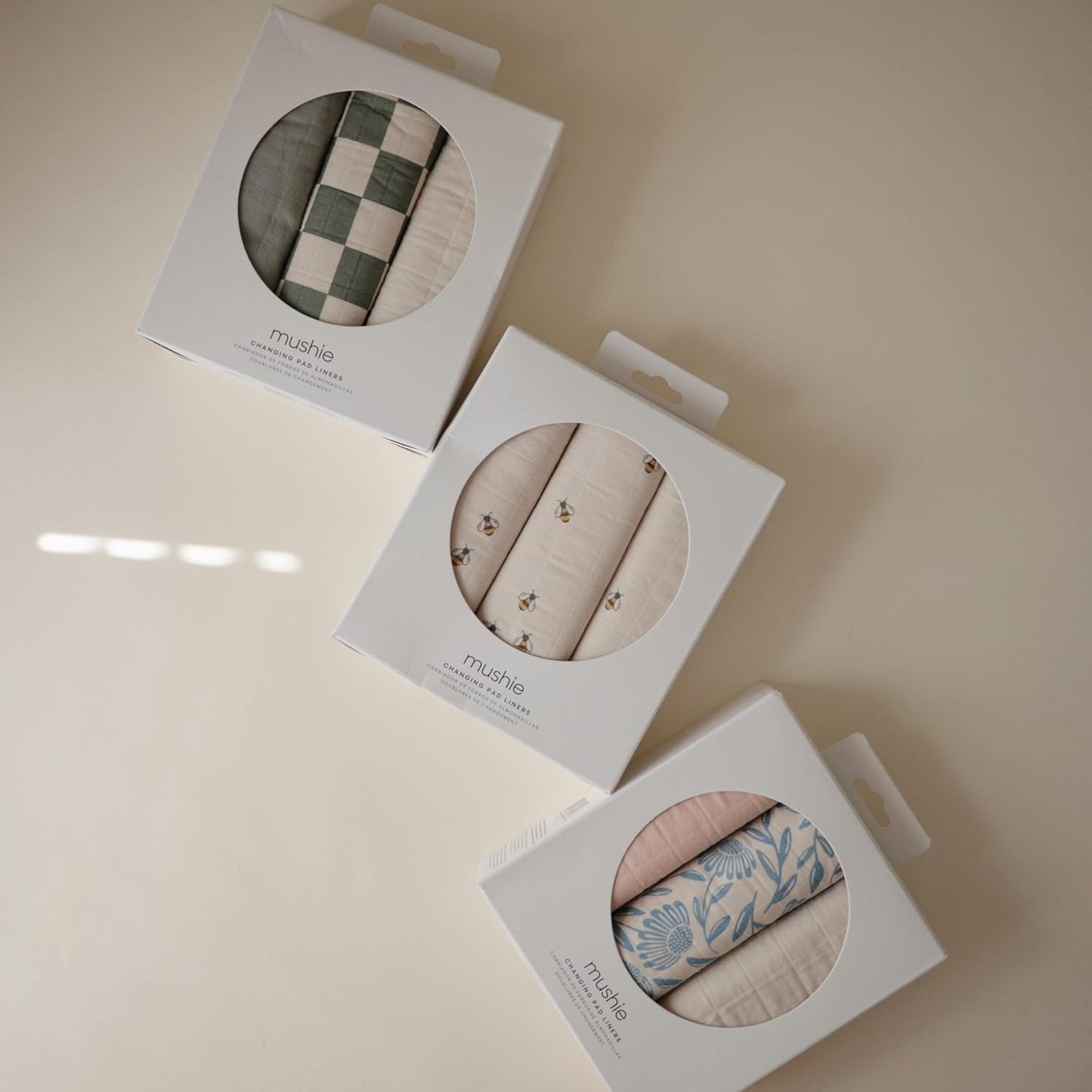 mushie Water Repellent Changing Pad Liners | Made with Organic Cotton | Set of 3 (Pastel Blooms Combo)
