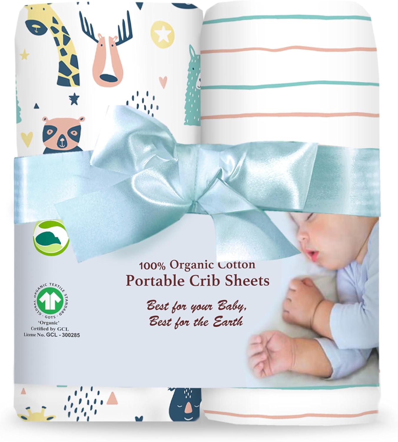 100% Organic Cotton Fitted Sheets for Graco Pack n Play, Babyletto, Pamo Babe, Hiccapop, Dream on Me, Evenflo, Baby Trend, Hygge Hush Portable/Mini Crib/Playards, Beka Bedside Bassinet 2 Pk
