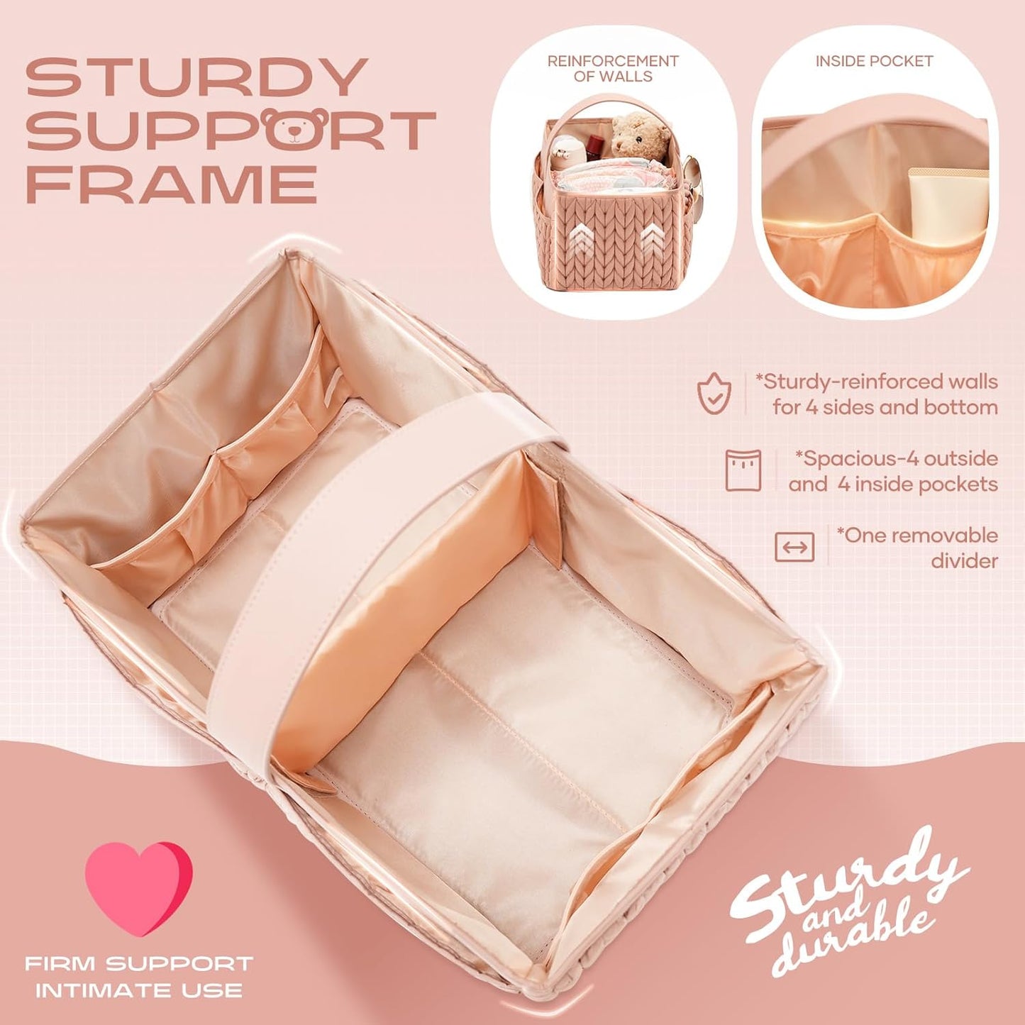 Luxurious Baby Diaper Caddy, Nursery Storage Basket for Newborn Essentials, Travel Baby Basket for Diapers Baby Wipes, Organizer Tote Bag Storage Bin, Baby Shower Gifts(Beige)
