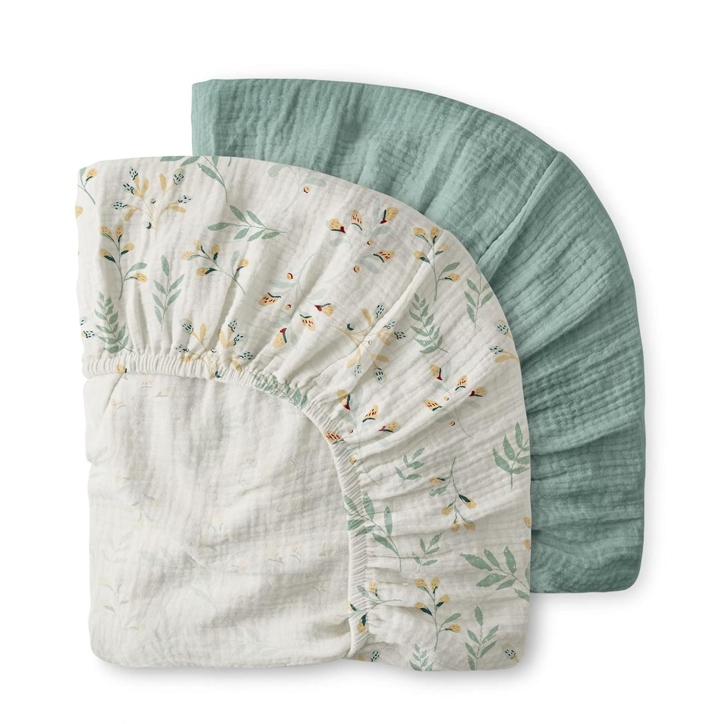 Blissful Diary Muslin Bassinet Sheets for Baby Girls Boys, Boho Soft Cotton Fitted for Oval Hourglass Rectangle Mattress, 2 Pack(Sunshine&Brown)