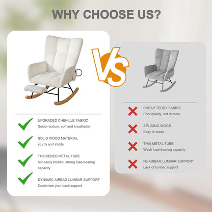Rocking Chair Nursery with Airbag, Comfy Modern Nursery Rocking Reading Chair indoor with Footrest, Cozy Upholstered Glider Rocker Chairs for Living Room Bedroom Offices(Chenille, Dark Grey)
