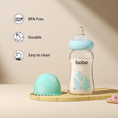 YOHKOH Natural Glass Baby Bottle with Level 1 Slow Flow Nipple, Newborn Anti-Colic Baby Bottles, Wide Neck Mushroom Baby Glass Bottle (Multicolour-A, 3.4oz (Pack of 4))