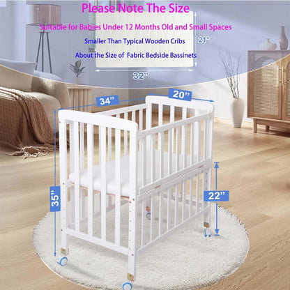 Flwrgirl Baby Bassinets Bedside Sleeper - Portable Pine Wood Bedside Bassinet with Mattress,3 Heights Small Mini Crib,Baby Crib for Newborns,Unpainted | Pine Wood Bassinet, Mattress Included, 3-IN-1 Convertible, Adjustable Height, Locking Wheels, Portalbe