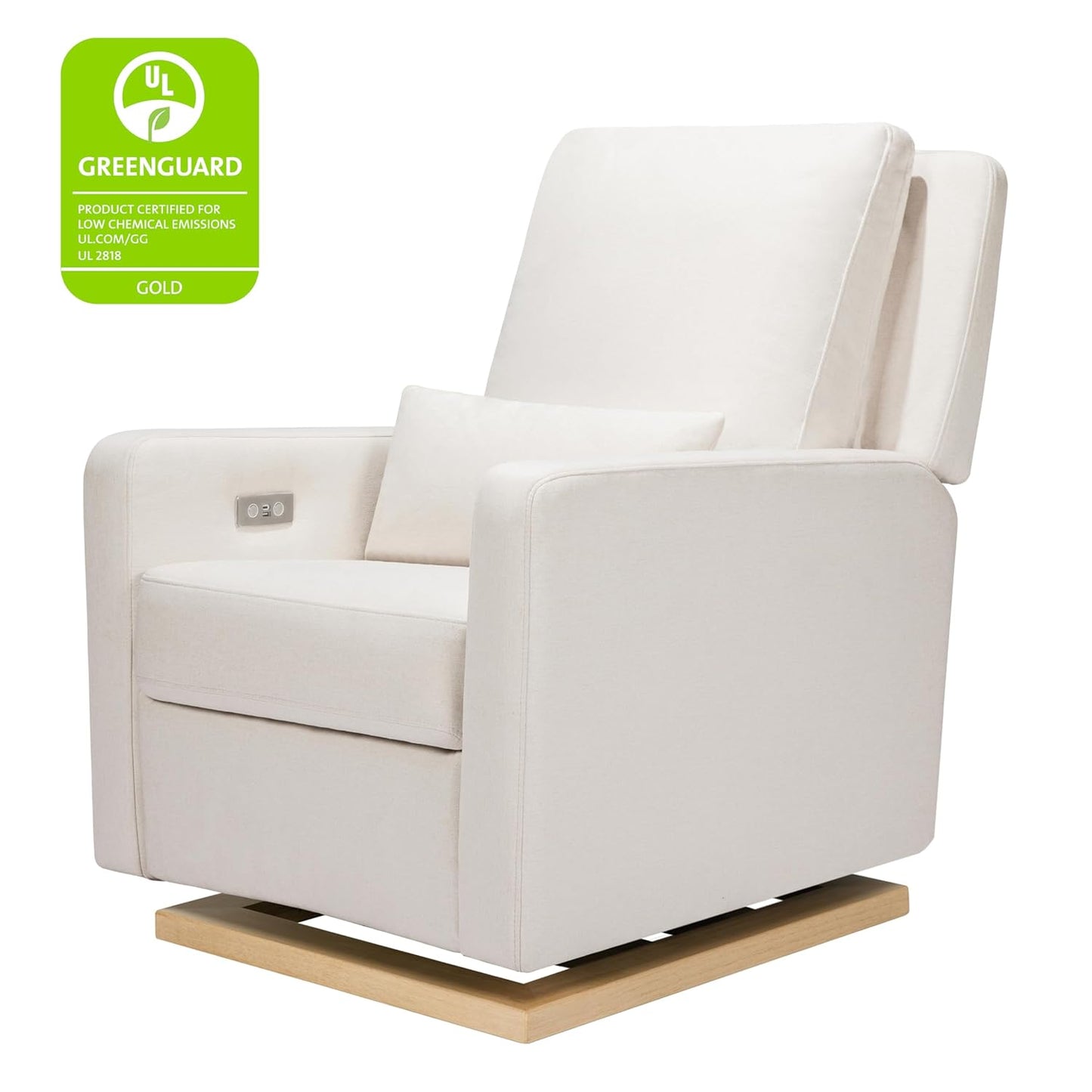 Babyletto Sigi Electronic Power Recliner & Swivel Glider with USB Port in Performance Beach Eco-Weave with Light Wood Base, Water Repellent & Stain Resistant, Greenguard Gold and CertiPUR-US Certified