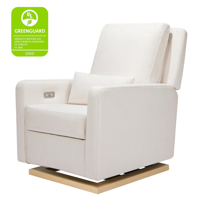 Babyletto Sigi Electronic Power Recliner & Swivel Glider with USB Port in Performance Beach Eco-Weave with Light Wood Base, Water Repellent & Stain Resistant, Greenguard Gold and CertiPUR-US Certified