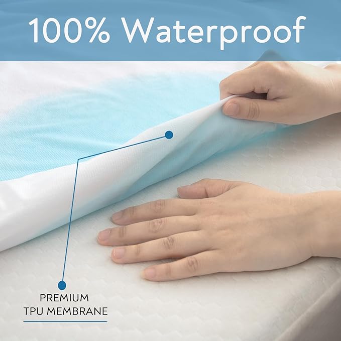 Short King Terry Mattress Protector Waterproof for 72''×75'' up to 14'' Depth, Ultra Soft & Breathable Smooth Top Fitted Mattress Cover Skin-Friendly Machine Washable