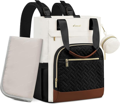 LOVEVOOK Diaper Bag Backpack, Large Capacity Portable Baby Bag with Foldable Diaper Changing Pad, Waterproof Baby Diaper Bags Gift for Mon Dad, Ivory Ebony
