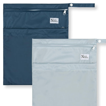 Nora's Nursery Reusable Wet Dry Bag for Cloth Diapers, Washable Pod with Large Zipper Opening, 2-Pack Waterproof Diaper Pods with Detachable Snap, Wet Bags for Cloth Diapers