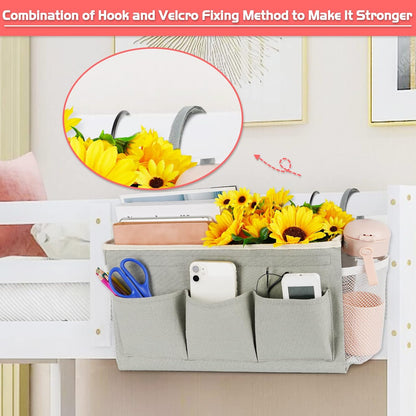 Loghot Bedside Caddy/Bedside Storage Bag Hanging Organizer for Bunk and Hospital Beds,Dorm Rooms Bed Rails,Can be Placed Glasses,Books,Mobile Phones,Keys (White)