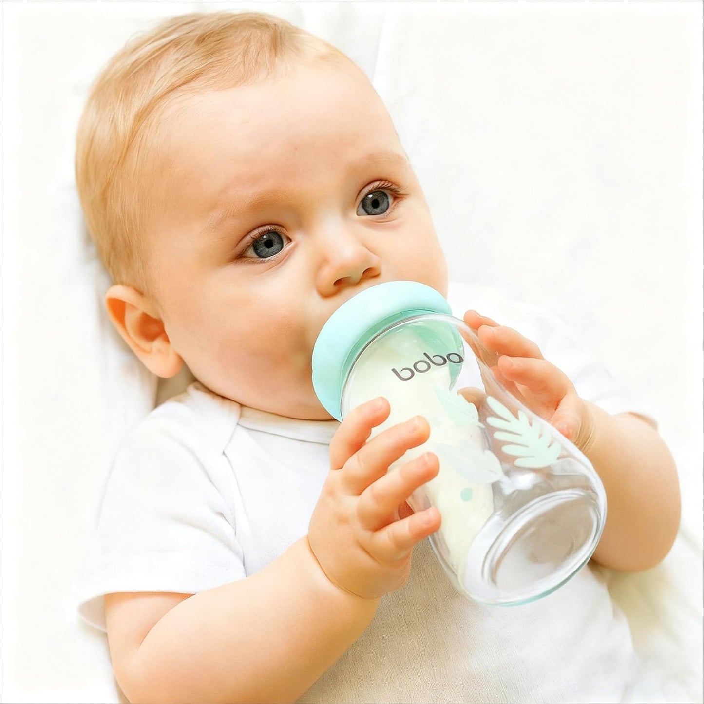 YOHKOH Natural Glass Baby Bottle with Level 1 Slow Flow Nipple, Newborn Anti-Colic Baby Bottles, Wide Neck Mushroom Baby Glass Bottle (Multicolour-A, 3.4oz (Pack of 4))