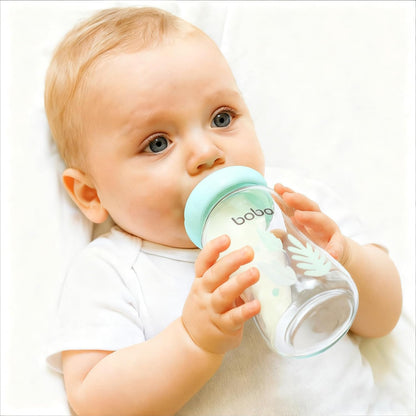 YOHKOH Natural Glass Baby Bottle with Level 1 Slow Flow Nipple, Newborn Anti-Colic Baby Bottles, Wide Neck Mushroom Baby Glass Bottle (Multicolour-A, 3.4oz (Pack of 4))