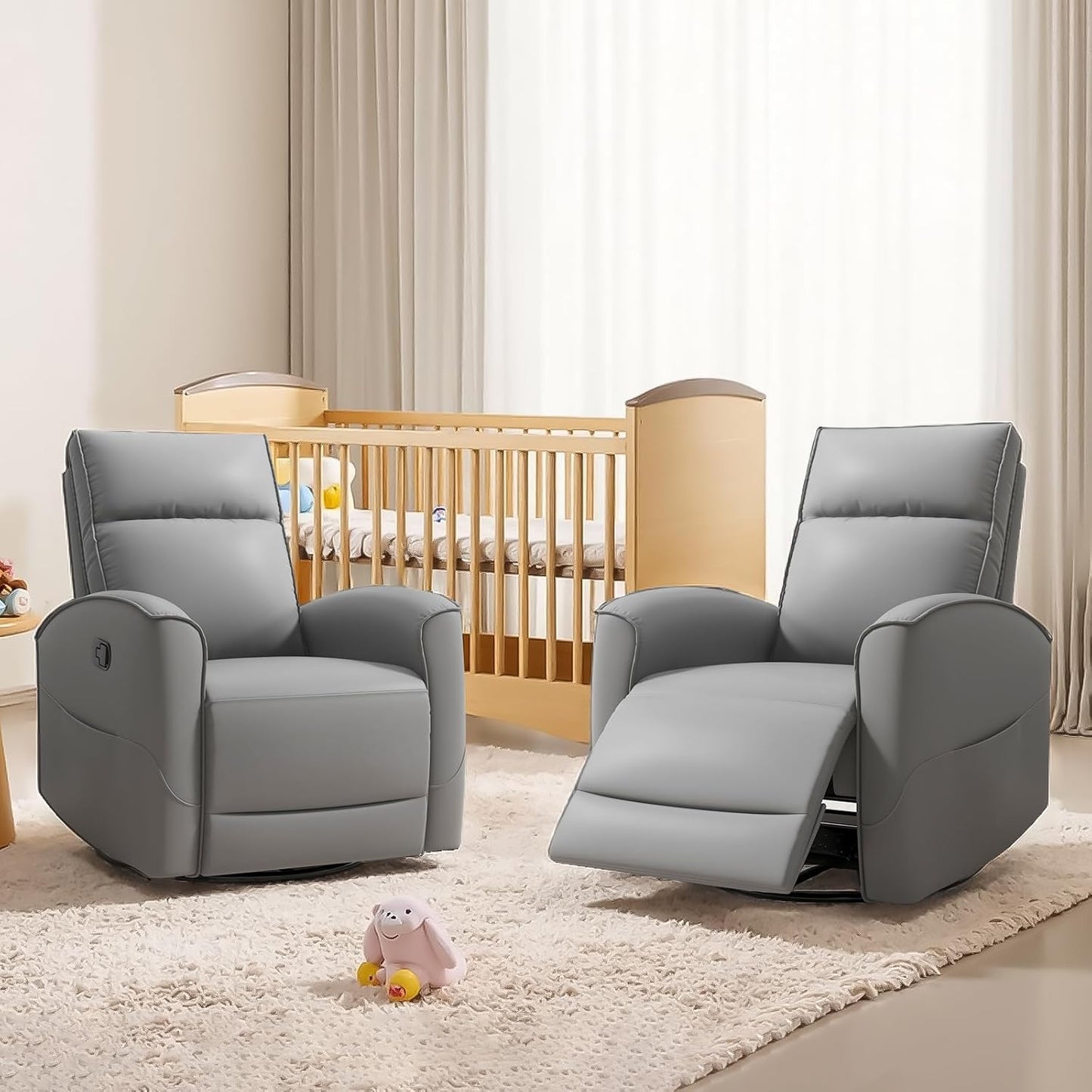 HAOMARKETS Electric Swivel Rocker Recliner Chair, Power Faux Leather Glider Rocking Recliners for Adults,360° Swivel Nursery Reclining Sofa with USB Charging Port, White