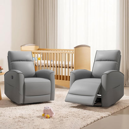 HAOMARKETS Electric Swivel Rocker Recliner Chair, Power Faux Leather Glider Rocking Recliners for Adults,360° Swivel Nursery Reclining Sofa with USB Charging Port, White