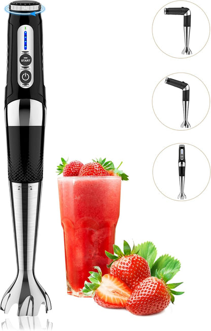 Toogel Cordless Immersion Blender, Electric Hand Blender with 21-Speed & 3-Angle Adjust, USB Rechargeable, BPA-Free & Dishwasher Safe for Baby Food, Smoothies, Soup (Grey)