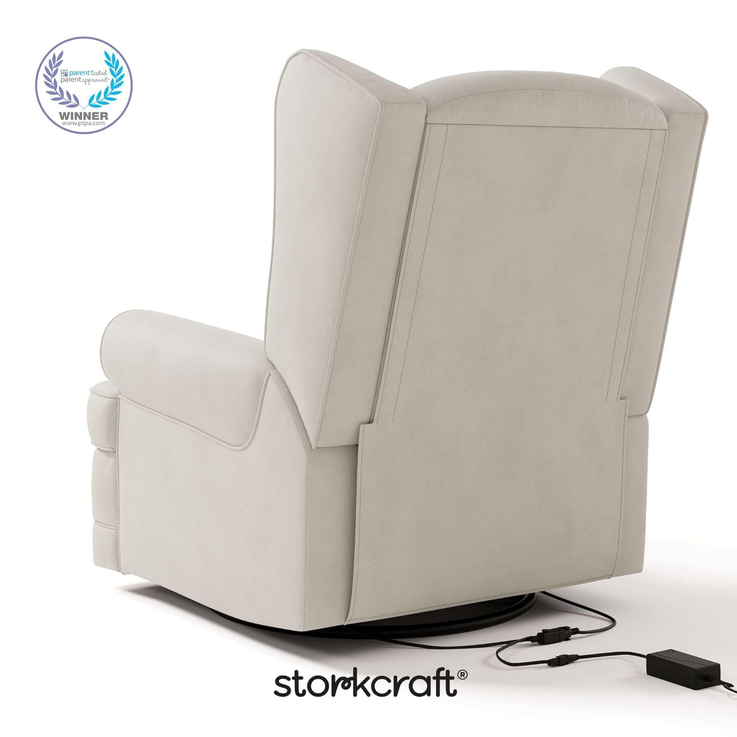 Storkcraft Serenity Glider Recliner Nursery Rocking Chair with USB Charging Port (Ivory) – Premium Upholstered Nursery Glider Recliner with Manual Recline Function, Dual USB Charging