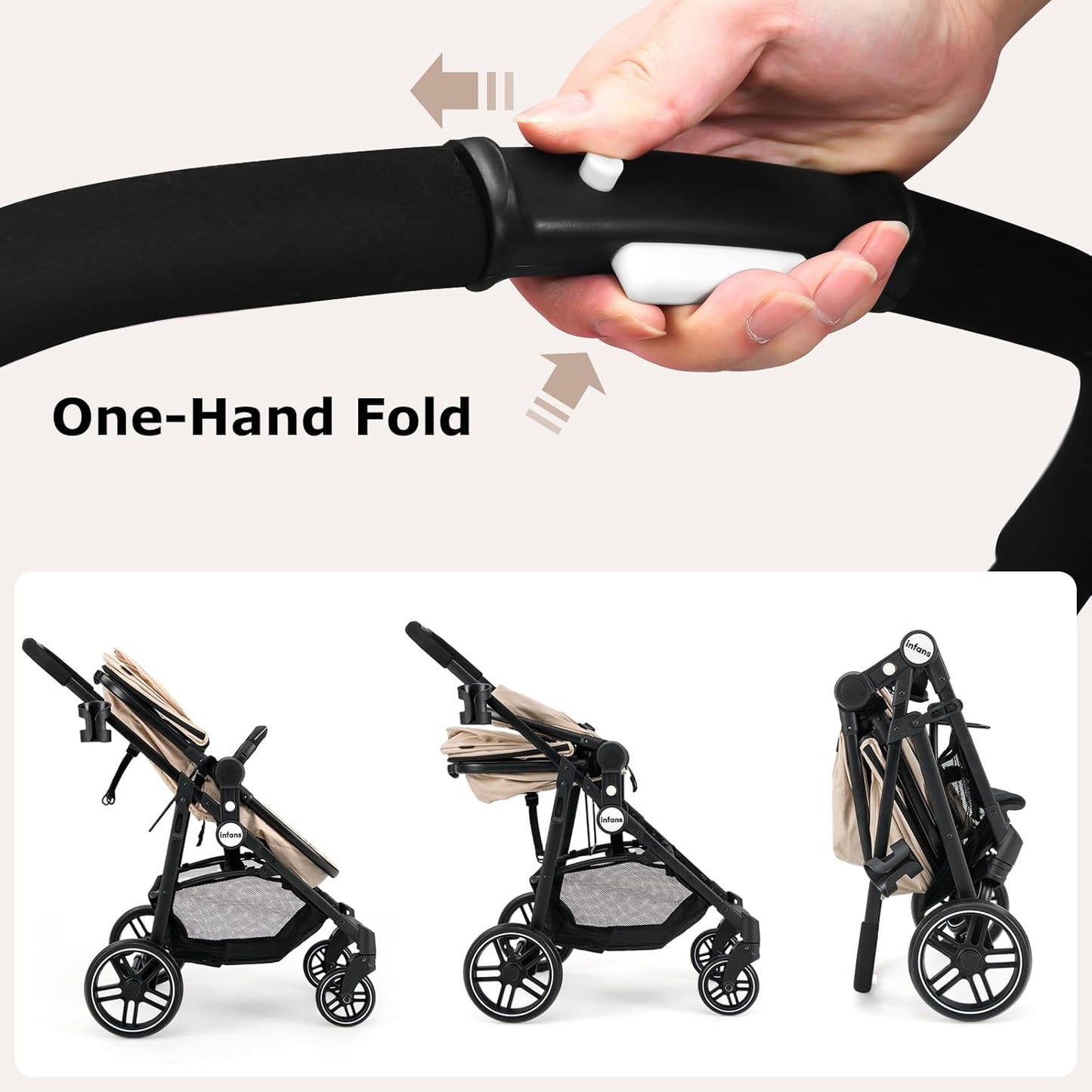 INFANS 2 in 1 Baby Stroller, High Landscape Infant Stroller & Reversible Bassinet Pram, Foldable Pushchair with Adjustable Canopy, Storage Basket, Cup Holder, Suspension Wheels (Black)