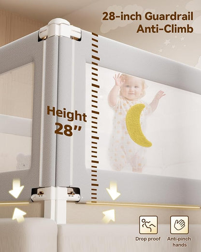 3 Piece Full Size Bed Rails for Toddlers, No-Drill Needed Baby Bed Rail Guard with Height Adjustable, Thickened Child Safety Side Railing Guards/Bedrail for Kids,Grey Bear Cute Design, 54x74.8x74.8in