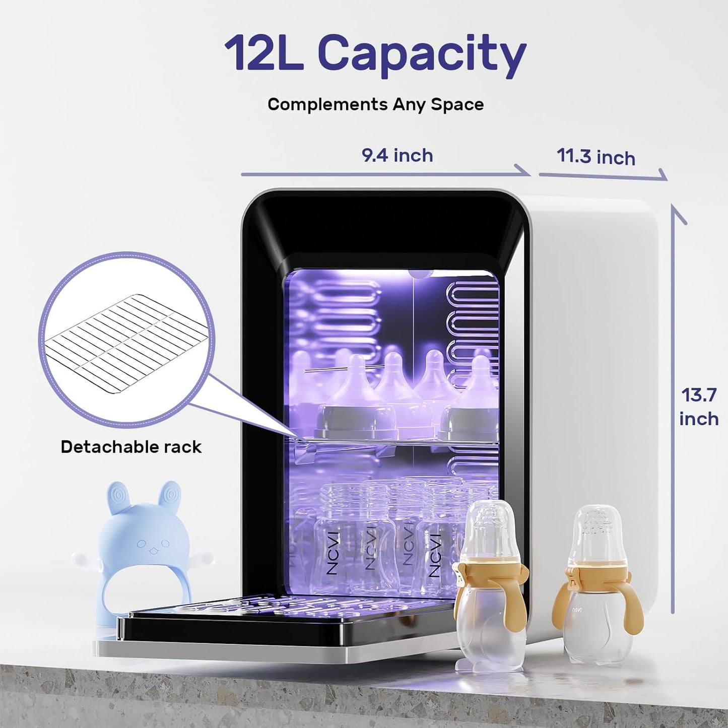 NCVI 12L UV-Light Baby Bottle Dryer Pro for Infant Can Hold 12 Baby Bottles, Stainless Steel Baby UV Household Box Cabinet for Baby Pacifiers/Silicone Teether Toys/Breast Pump Parts