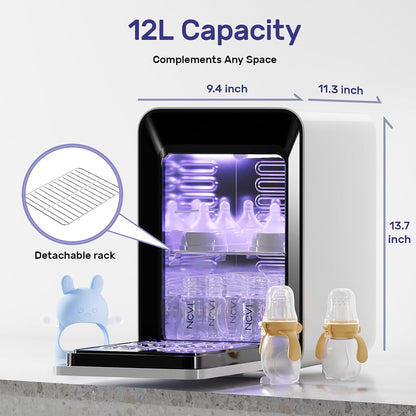 NCVI 12L UV-Light Baby Bottle Dryer Pro for Infant Can Hold 12 Baby Bottles, Stainless Steel Baby UV Household Box Cabinet for Baby Pacifiers/Silicone Teether Toys/Breast Pump Parts