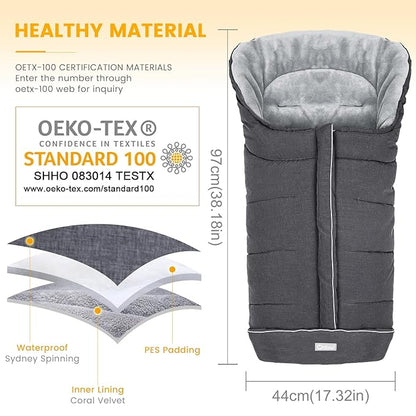 Orzbow Universal Stroller Footmuff, Winter Baby Bunting Bag for Stroller - Baby Sleeping Bag with Coral Fleece Lining for Cold Weather, Water-Repellent, Winter Must Have for Toddler Kids, Dark Grey