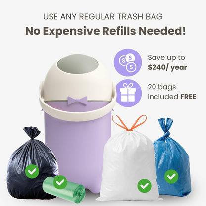 iTouchless Odor-Locking Diaper Pail - 2026 Award-Winning Ag+ Silver Ion Nursery Bin - Fits Any Bag, No Refills Needed - Includes 20 Leak-Proof Bags (Hold 300 Diapers) - Boho White Baby Registry Gift