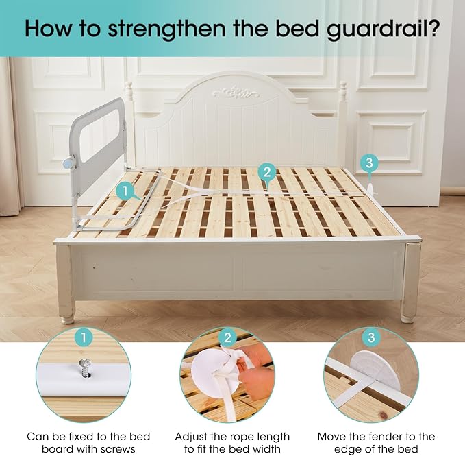 NUTIKAS Baby Bed Rail Guard for Toddlers - 70" Toddler Bed Rails for Twin, Full, Queen, King Bunk Size Bed Swing Down Bedrail Extral Tall Child Safety Side Railing Guards for Kids Gray