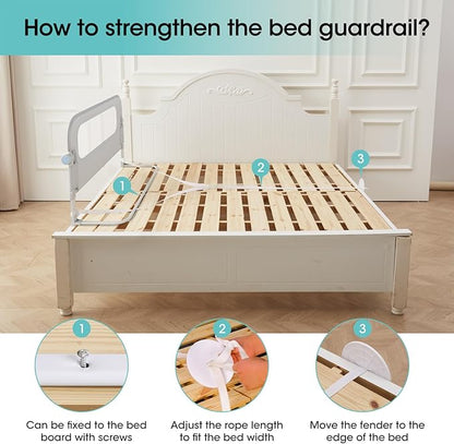 NUTIKAS Baby Bed Rail Guard for Toddlers - 70" Toddler Bed Rails for Twin, Full, Queen, King Bunk Size Bed Swing Down Bedrail Extral Tall Child Safety Side Railing Guards for Kids Gray