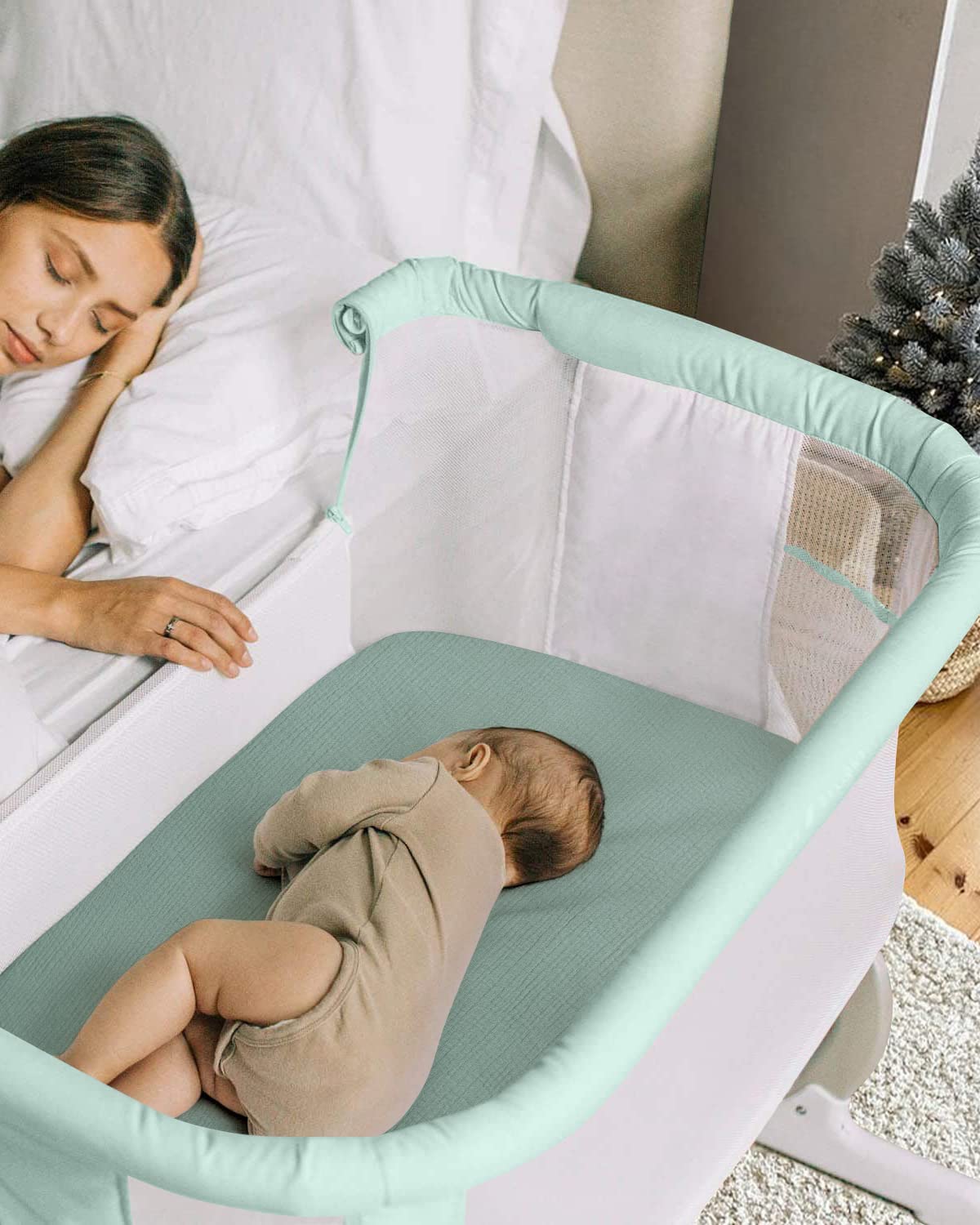 Blissful Diary Muslin Bassinet Sheets for Baby Girls Boys, Boho Soft Cotton Fitted for Oval Hourglass Rectangle Mattress, 2 Pack(Sunshine&Brown)