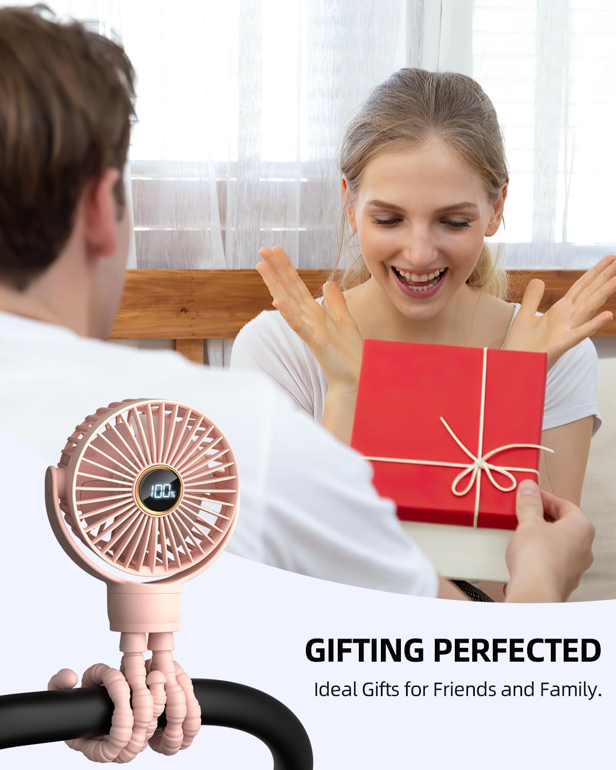 Portable Stroller Mini Fan, Small Rechargeable Personal Fan, Baby Travel Essentials for Wagon, Car Seat, Treadmill, Battery Powered Biking Gear Accessories, 360° Rotation, 3-Speed, Display, Black