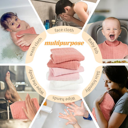 Muslin Burp Cloths 100% Cotton Baby Burp Cloths Soft, Absorbent 10x20 inches for Girls and Boys Baby Essentials
