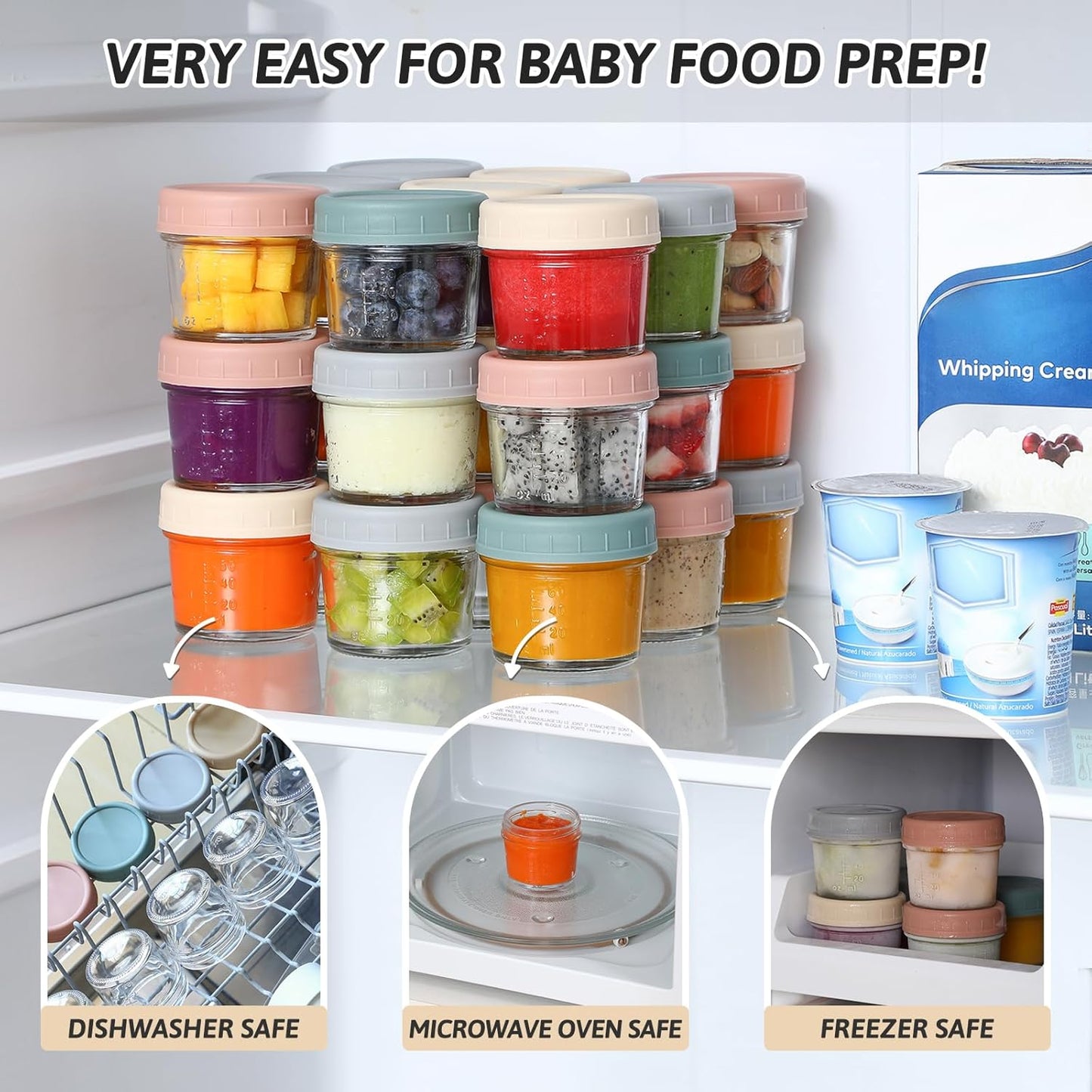VITEVER 12 Pack Glass Baby Food Storage Containers - 8 oz Baby Food Storage Jars With Lids, Baby Food Maker, Microwave, Dishwasher & Freezer Safe