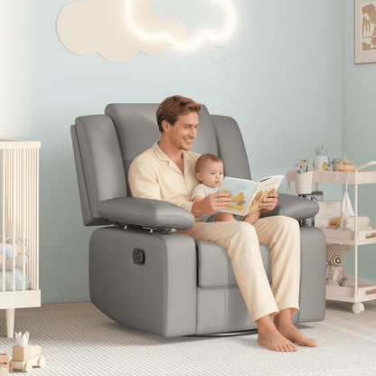 AILEEKISS Nursery Glider Recliner Chair with Adjustable Armrests, Swivel Rocking Recliner for Breastfeeding Moms, 360° Swivel, 30° Rocking, 90°-160° Recline, Easy-Clean Nursery Chair(White)